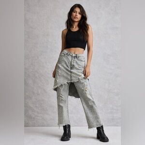 AFRM Distressed Denim Jeans Skirt Overlay Gray Acid Wash NWT